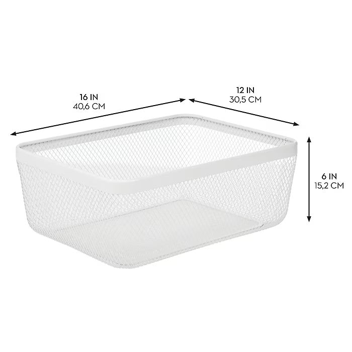 mDesign Wire Mesh Basket – White – 16" x 12” x 6"