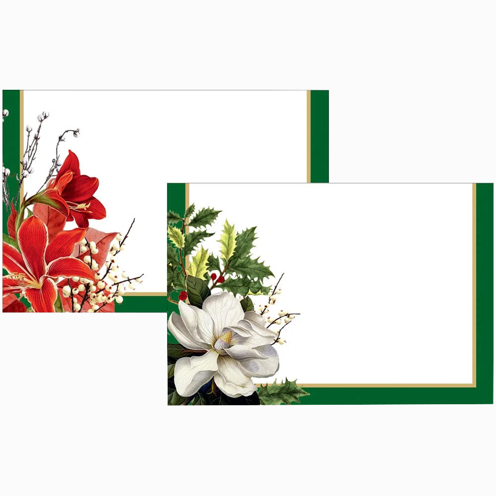 Caspari Christmas Garden Foil Reversible Place Cards - 8pk