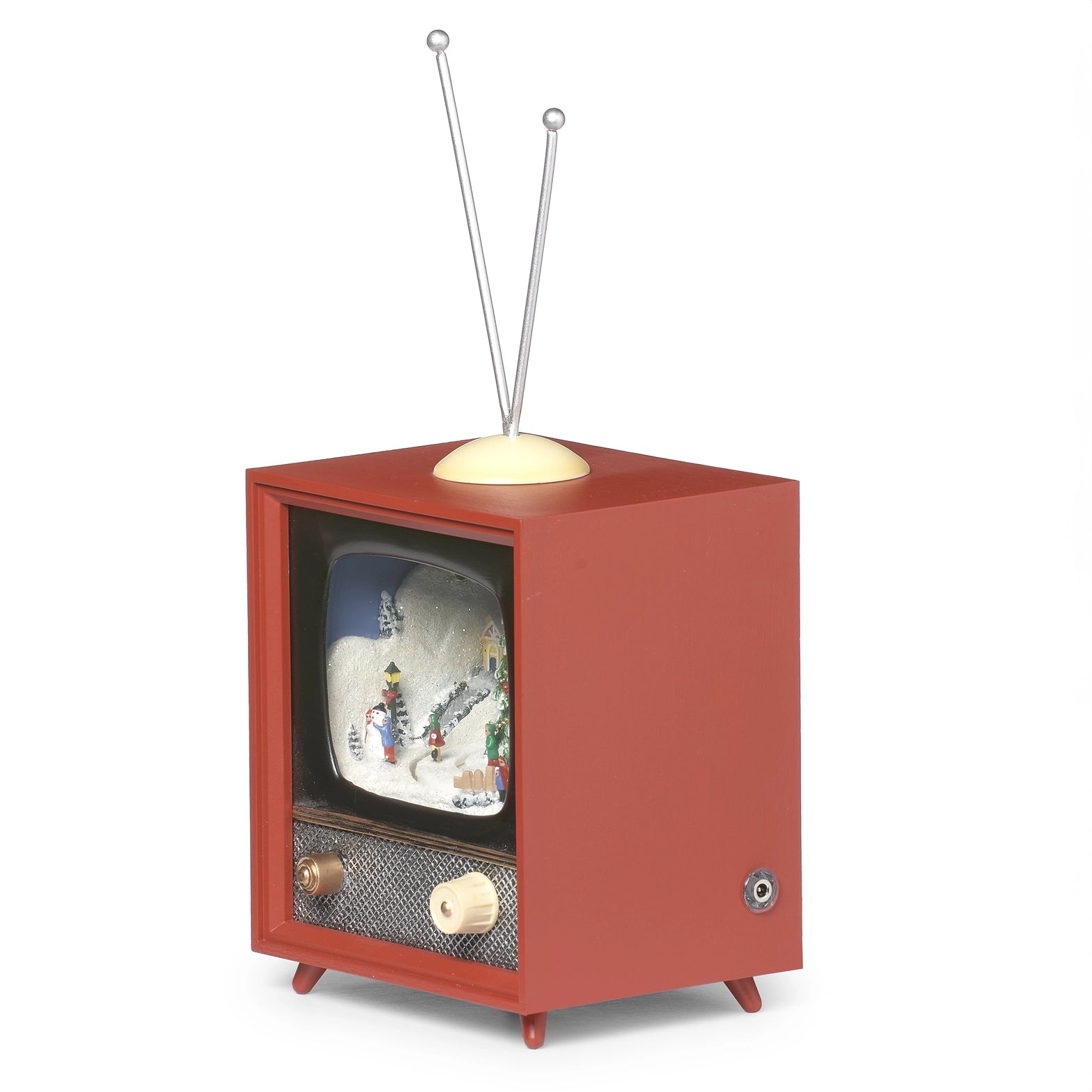 Lighted LED Musical Village Snow Globe Holiday TV - RED