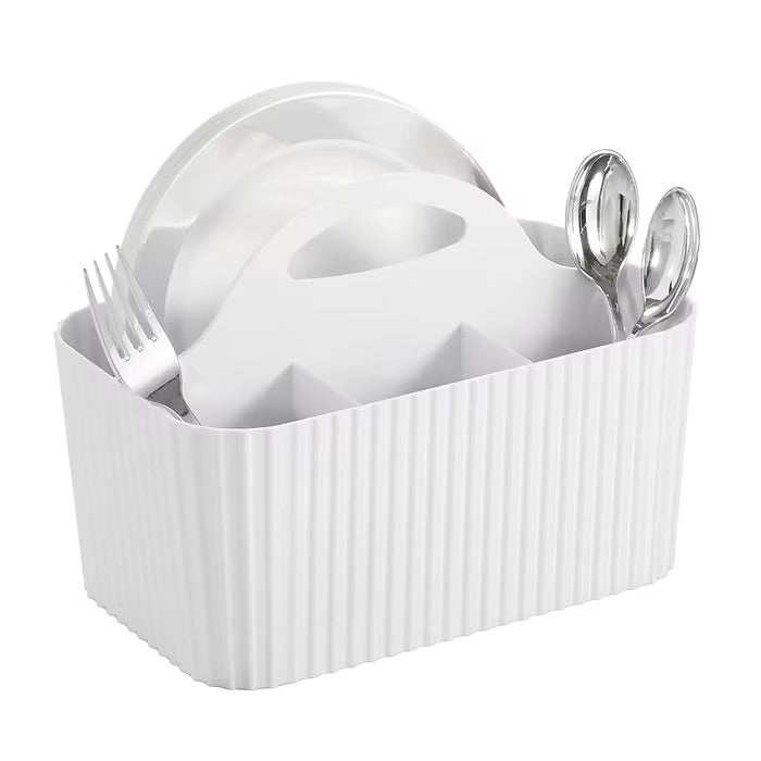 mDesign 4-Section Plastic Caddy Organizer with Handle – White