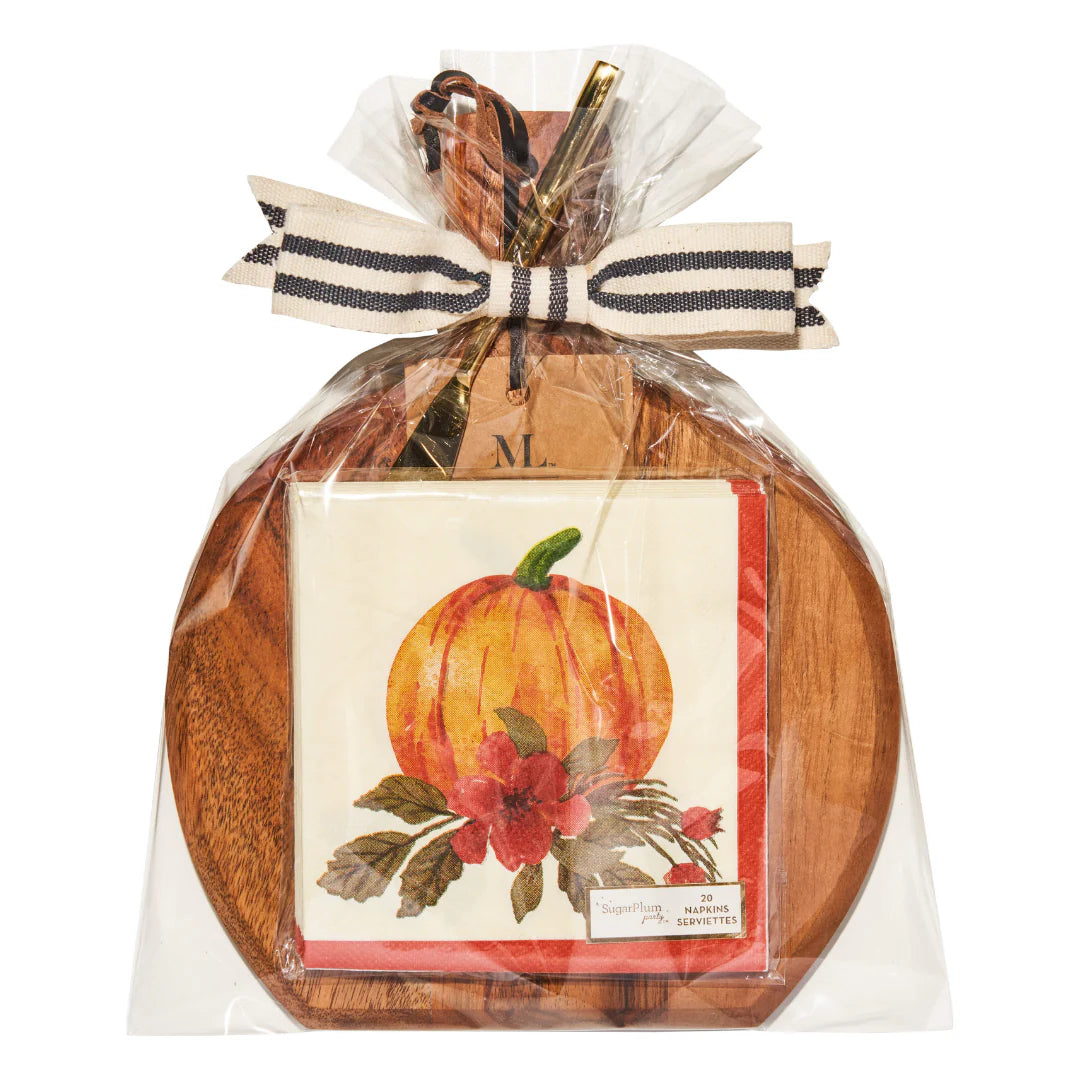 Mini Acacia Wood Board + Napkin Gift Kit: Autumn Foliage – 9" x 8"