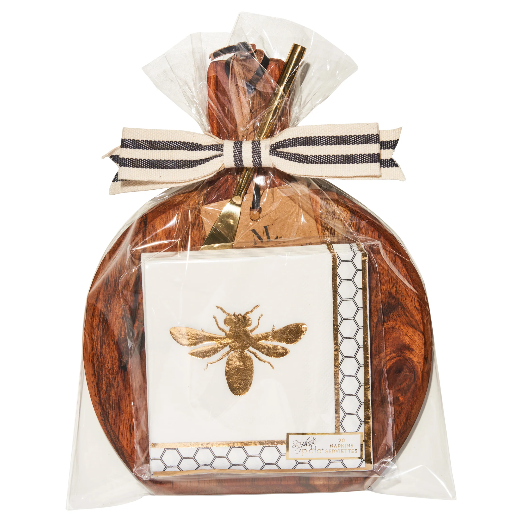 Mini Acacia Wood Board + Napkin Gift Kit: Honeybee – 9" x 8"