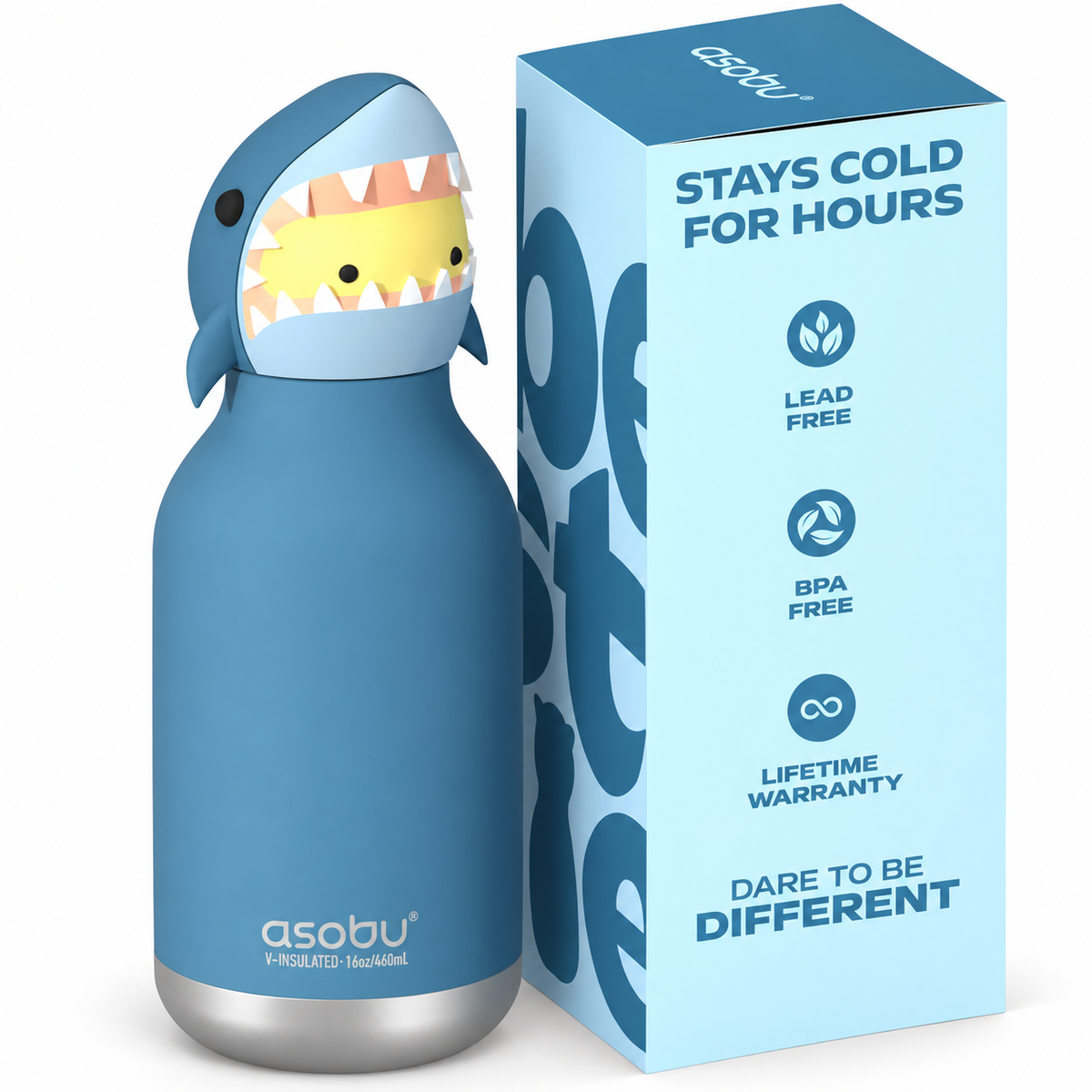 ASOBU Bestie Water Bottle – Shark – 16oz – 3" X 8"