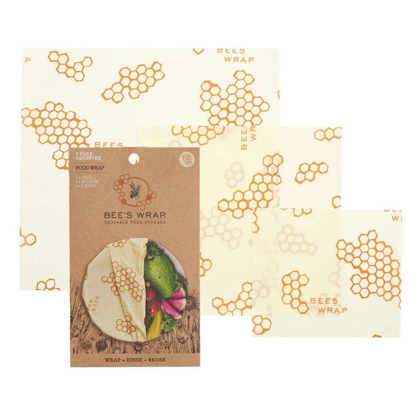 Bees Wrap Eco Friendly Food Storage Wrap – Assorted 3Pk – Honeycomb