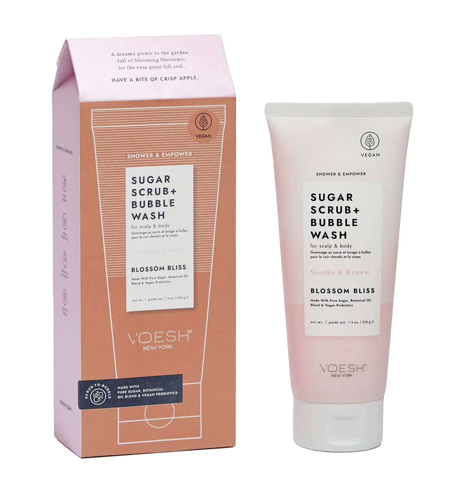 Voesh Sugar Scrub & Bubble Wash – 7.4 oz – Blossom Bliss