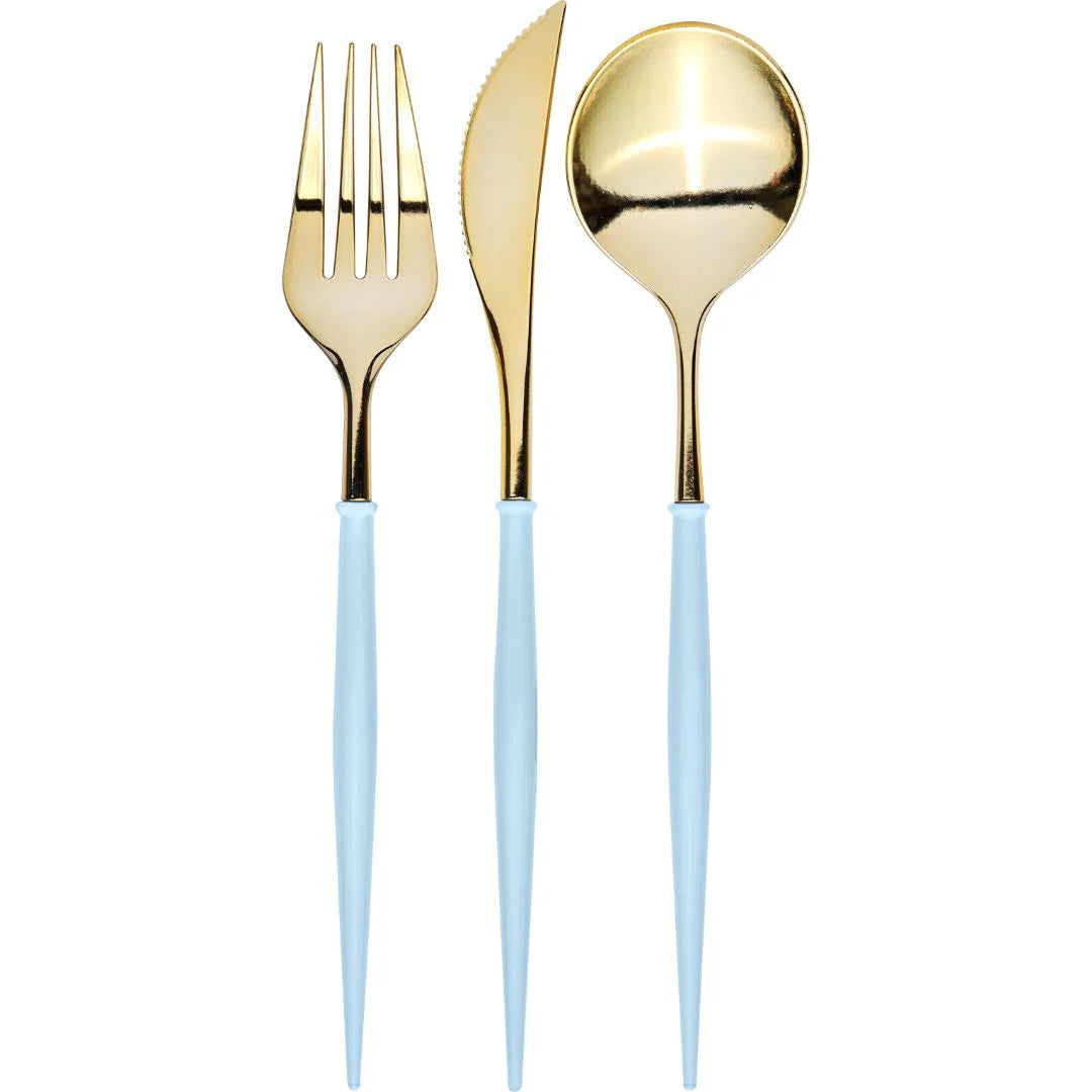 Sophistiplate Bella Assorted Plastic Cutlery – Gold & Sky Blue – 24pc – Service for 8