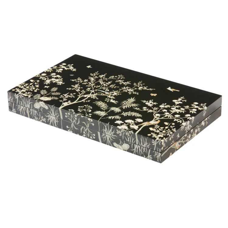 Addison Ross Black Chinoiserie Lacquer Backgammon Set