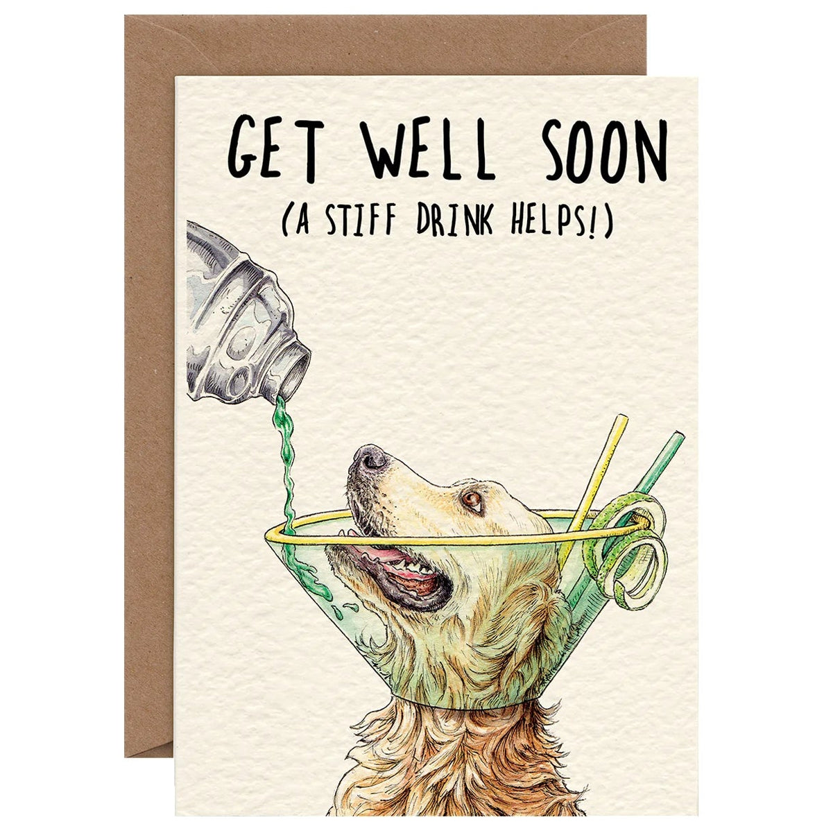 Hester & Cook Get Well Soon Dog Card – 1 Card & 1 Envelope