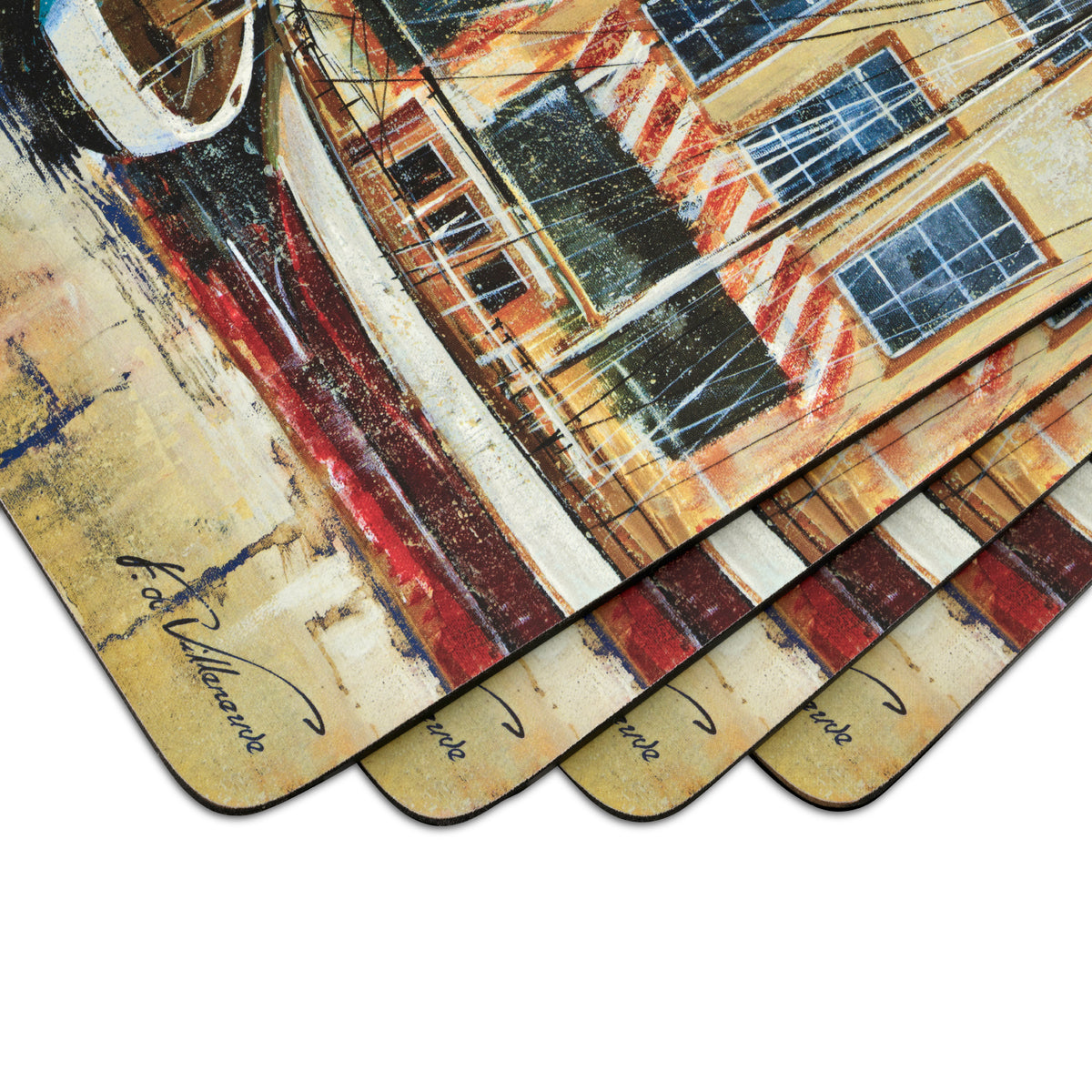 Boat Scene Cork Bottom Hard Placemats – Set of 4