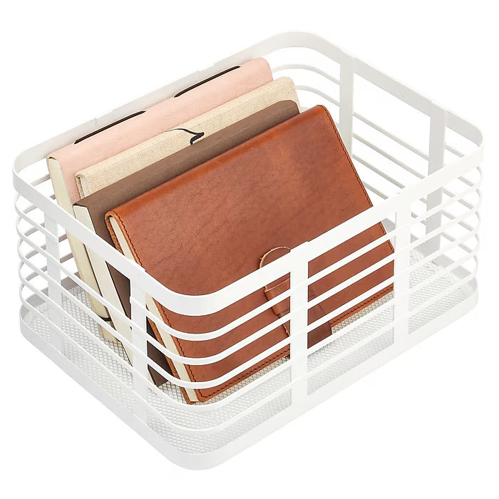 mDesign Carson Steel Organizer Basket – Matte White – 12" x 9" x 6"