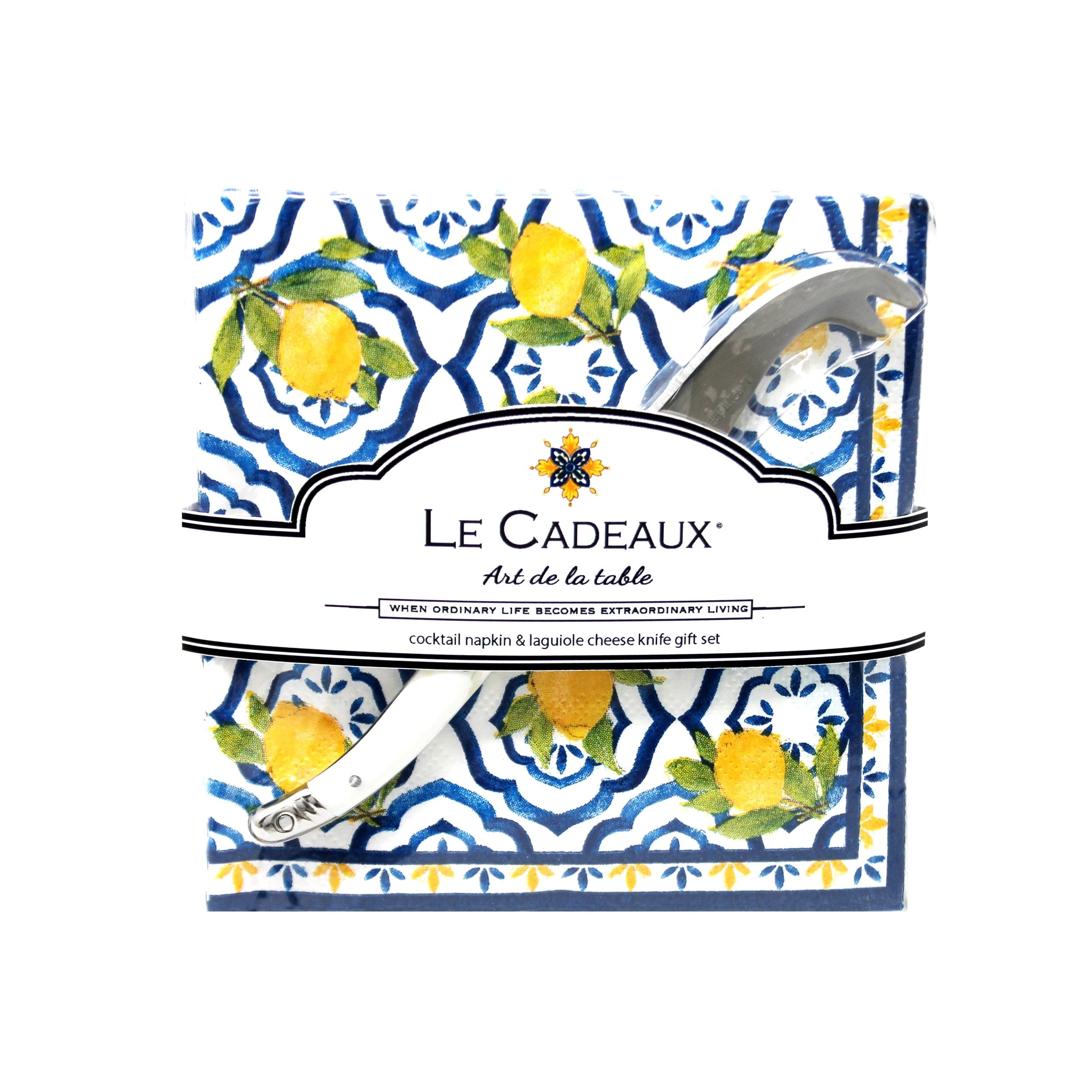 Le Cadeaux Palermo Gift Set - 20 Cocktail Napkins With Laguiole Mini Cheese Knife