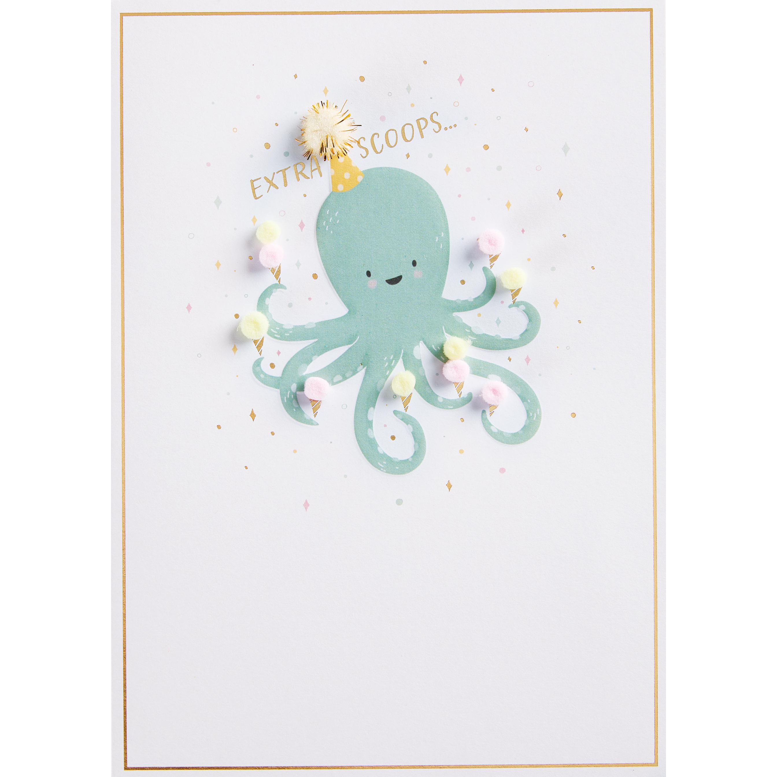 Design Design Handcrafted Birthday Card – Pom Pom Octopus – 1 Card & 1 Envelope