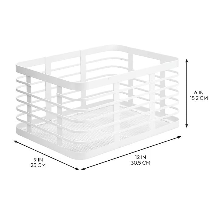mDesign Carson Steel Organizer Basket – Matte White – 12" x 9" x 6"