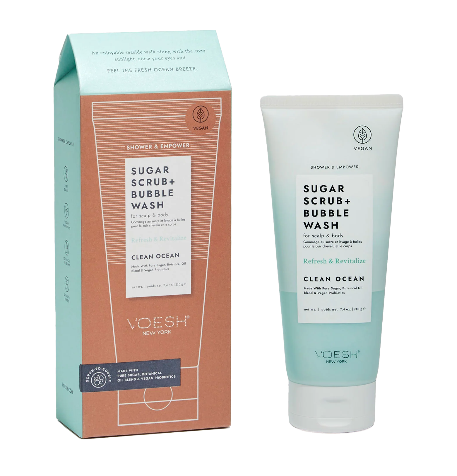 Voesh Sugar Scrub & Bubble Wash – 7.4 oz – Clean Ocean