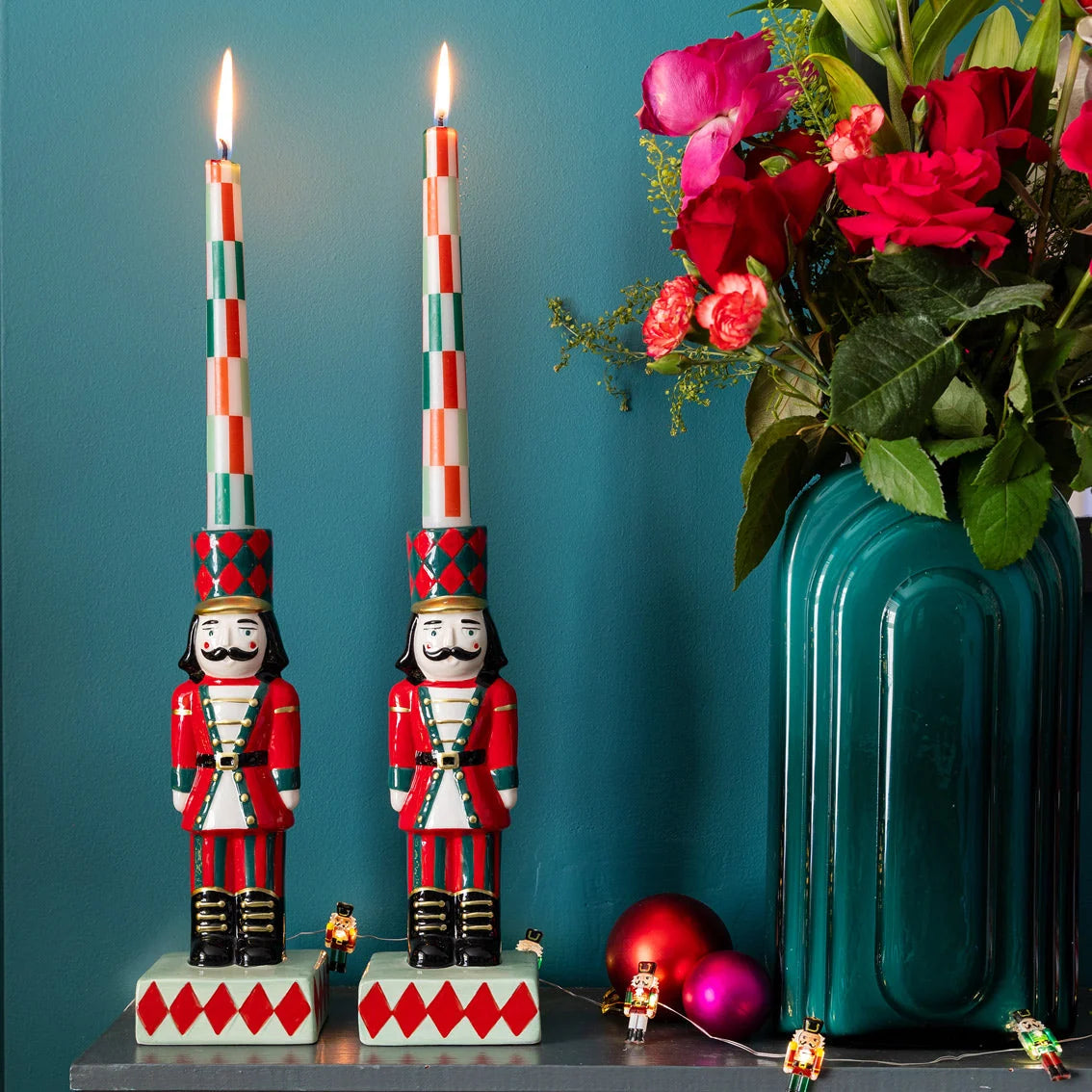 Hand Painted Nutcracker Soldier Christmas Candle Holder – 8"