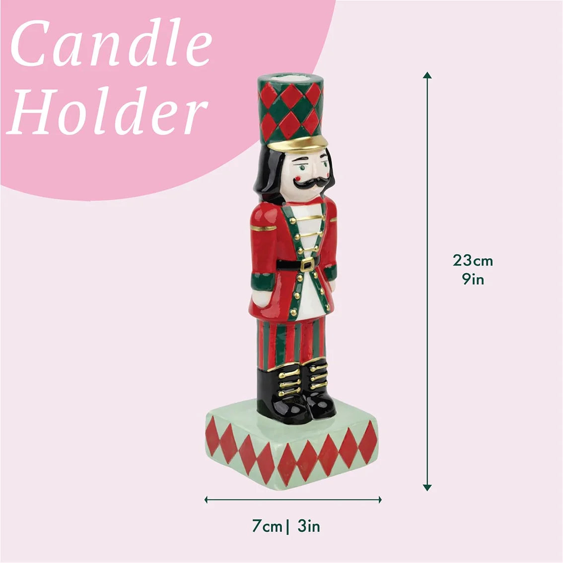 Hand Painted Nutcracker Soldier Christmas Candle Holder – 8"