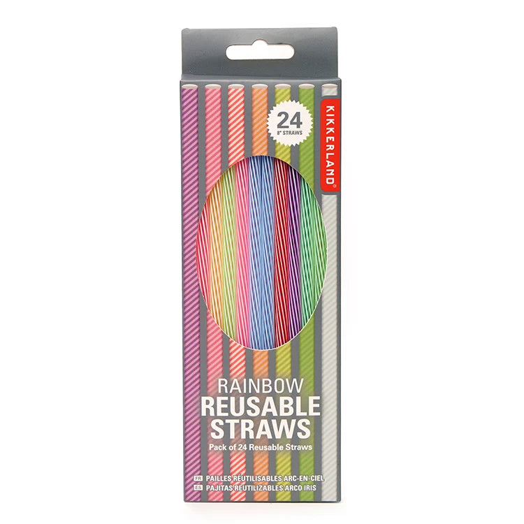 Kikkerland Reusable Rainbow Drinking Straws – Set of 24