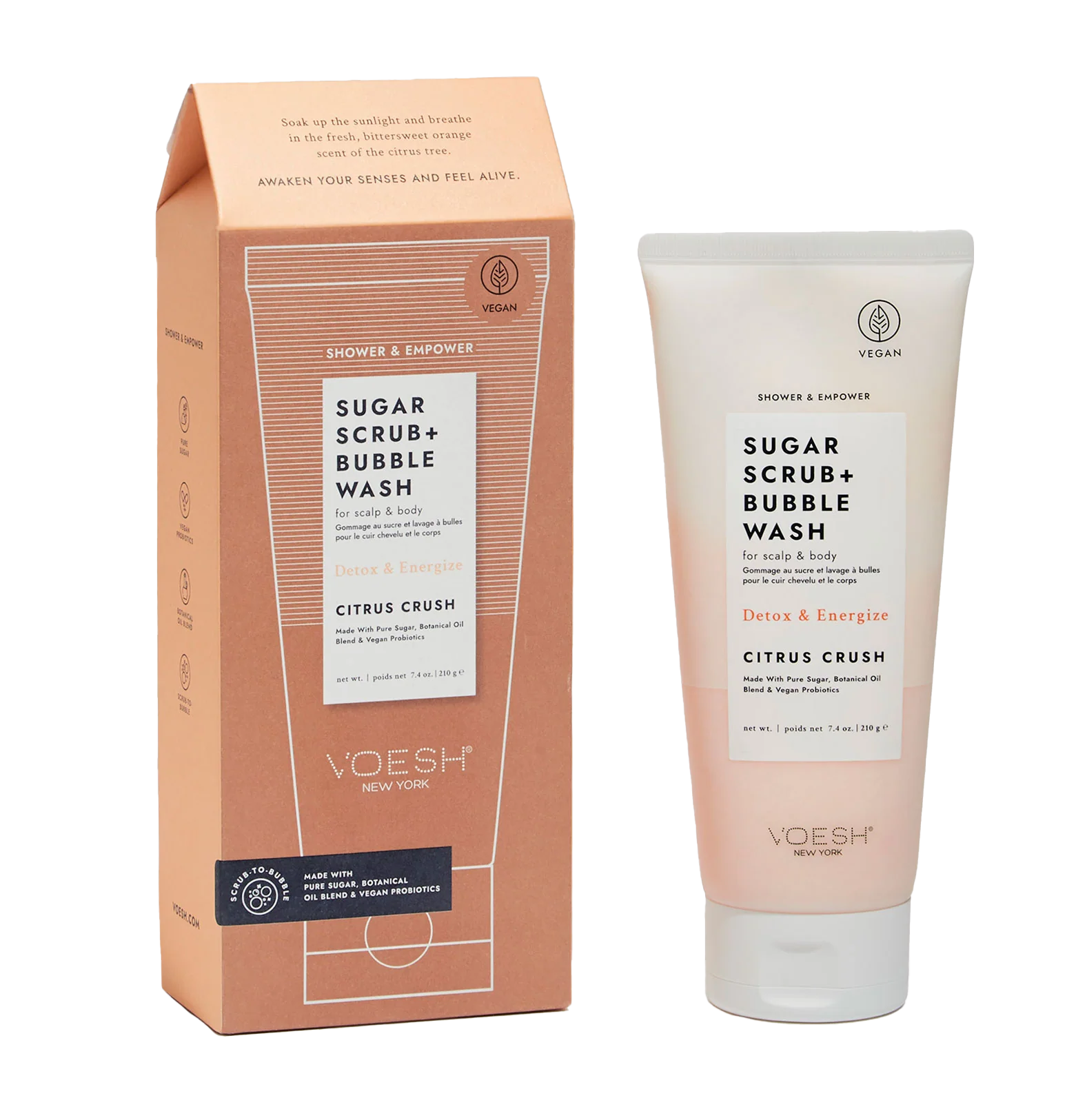 Voesh Sugar Scrub & Bubble Wash – 7.4 oz – Citrus Crush