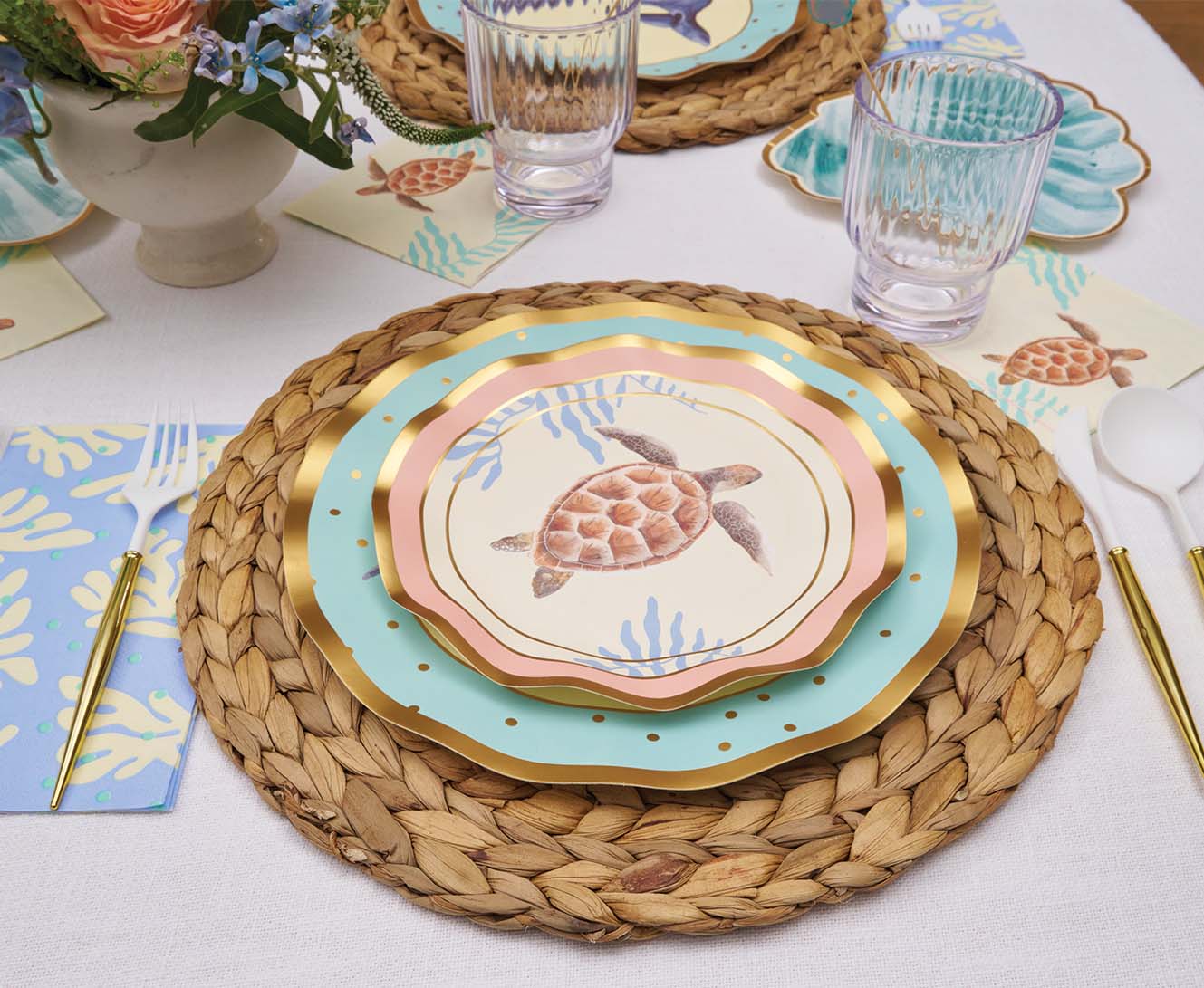 Sophistiplate Wavy Paper Salad & Dessert Plates – 8pk – Pastel Sea