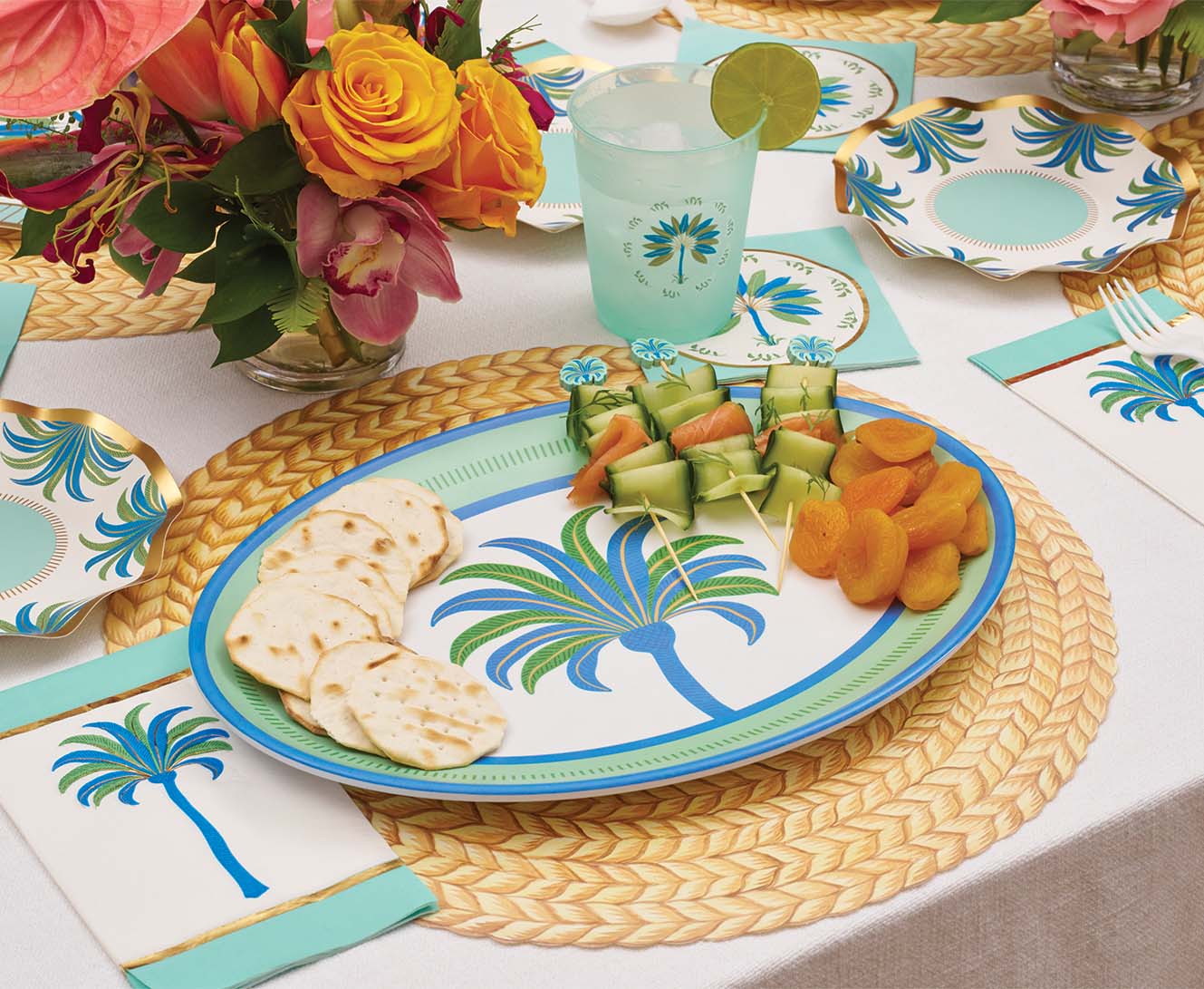 Sophistiplate Reusable Durable Flex Cups – Preppy Palm Frost – 16oz – Set of 8