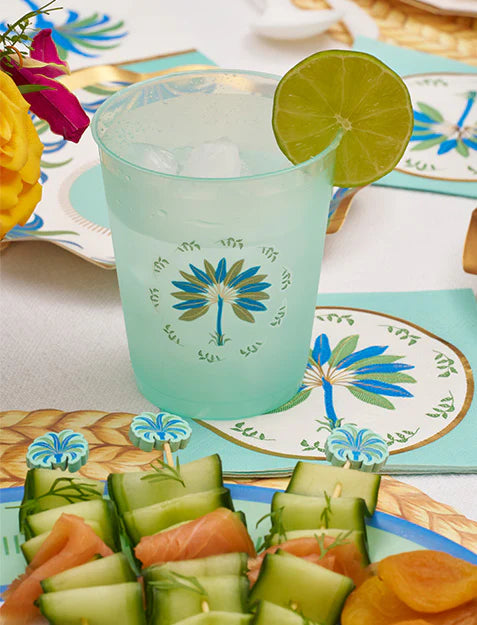 Sophistiplate Reusable Durable Flex Cups – Preppy Palm Frost – 16oz – Set of 8