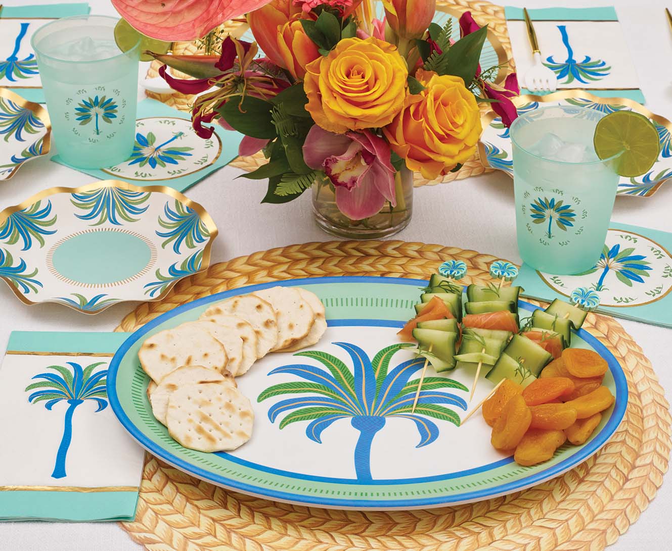 Sophistiplate Reusable Durable Flex Cups – Preppy Palm Frost – 16oz – Set of 8