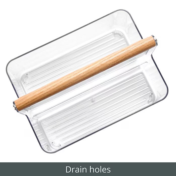 mDesign 2-Compartment Plastic Divider Caddy – Clear/Natural – 7” x 9”