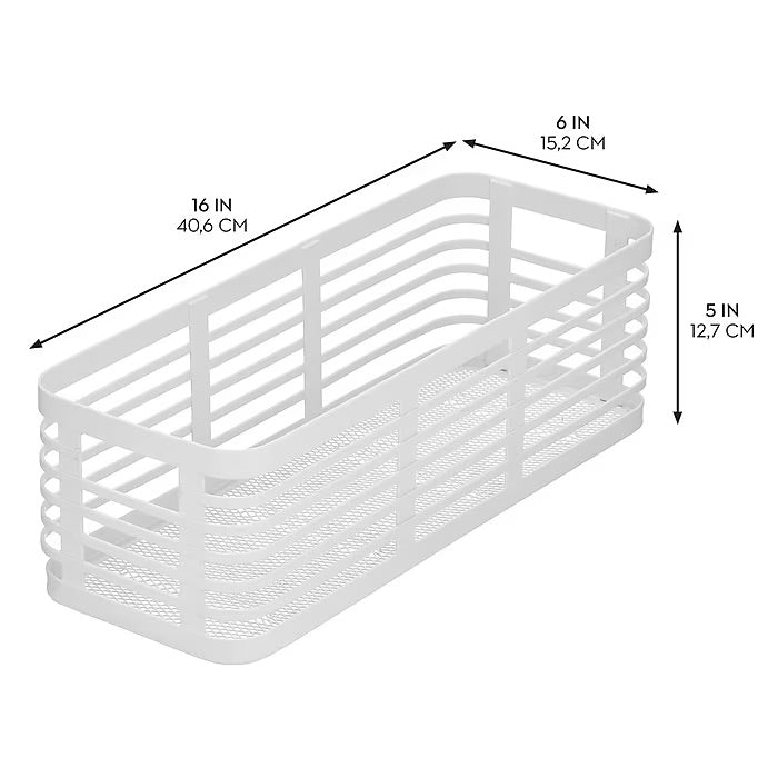 mDesign Carson Steel Organizer Basket – Matte White – 16” x 6” x 5"