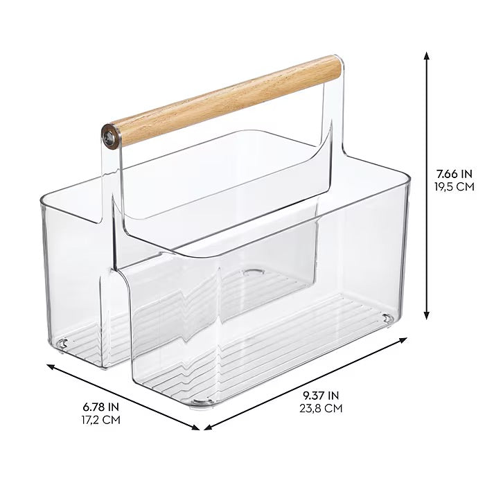 mDesign 2-Compartment Plastic Divider Caddy – Clear/Natural – 7” x 9”
