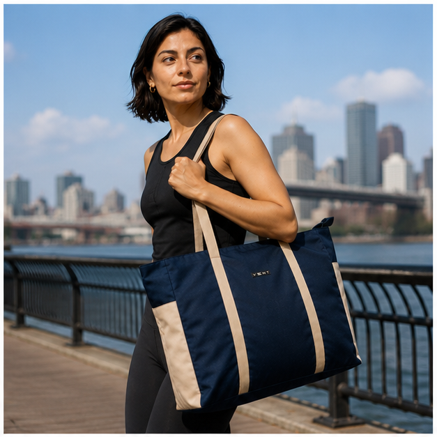 Vent For Change Ocean Recycled Large Zipped Shopper Bag – 19" x 15" – Navy Blue