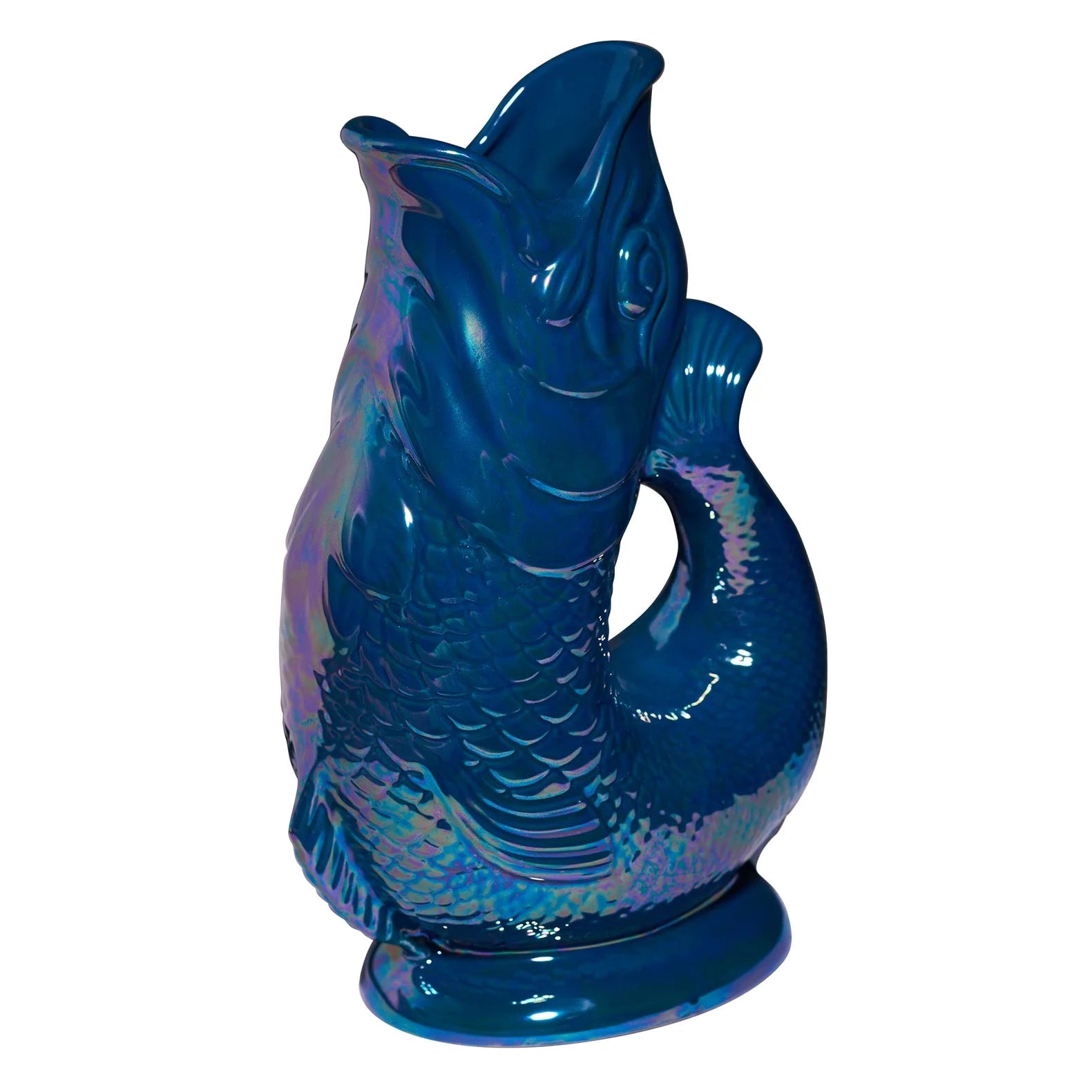 Jarra Gluggle en forma de pez XL – Azul gasolina – 28 cm x 18 cm