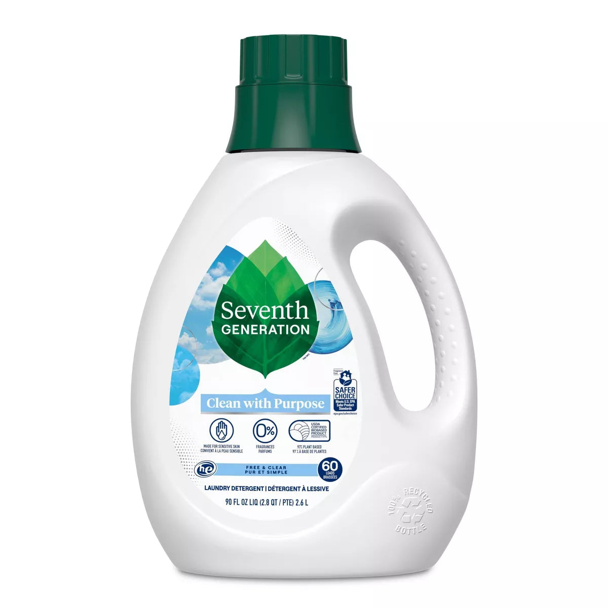 Seventh Generation Biodegradable Free & Clear Liquid Laundry Detergent – 90-oz.