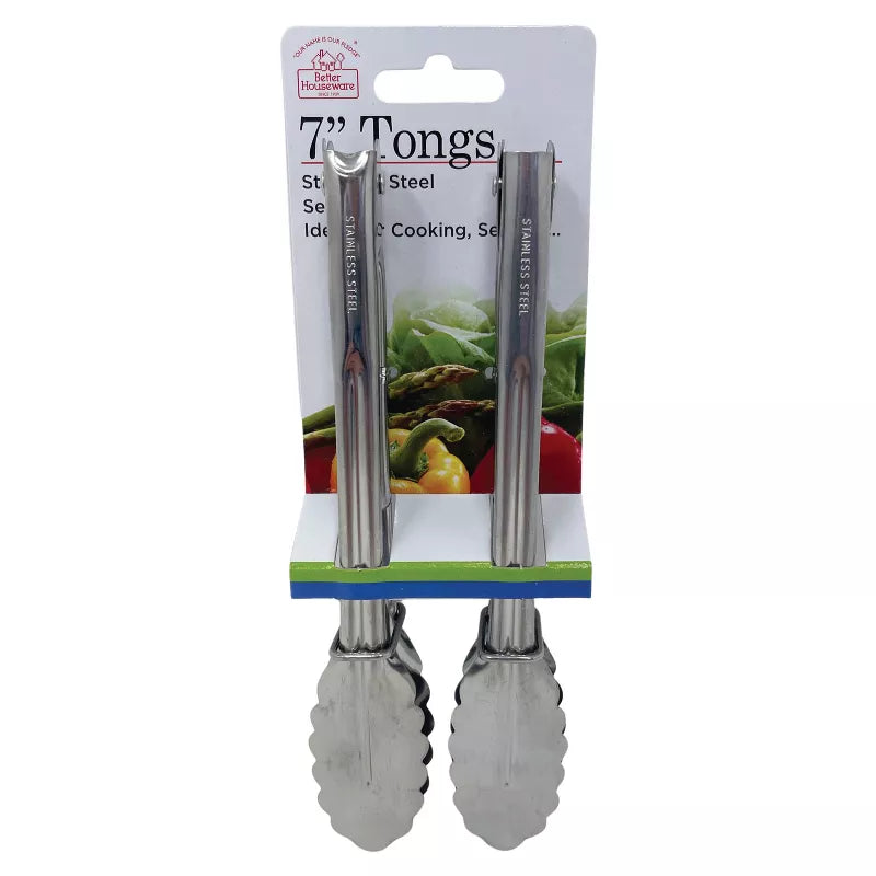 Better Housewares Stainless Steel Locking Tongs – Set of 2 – 7"