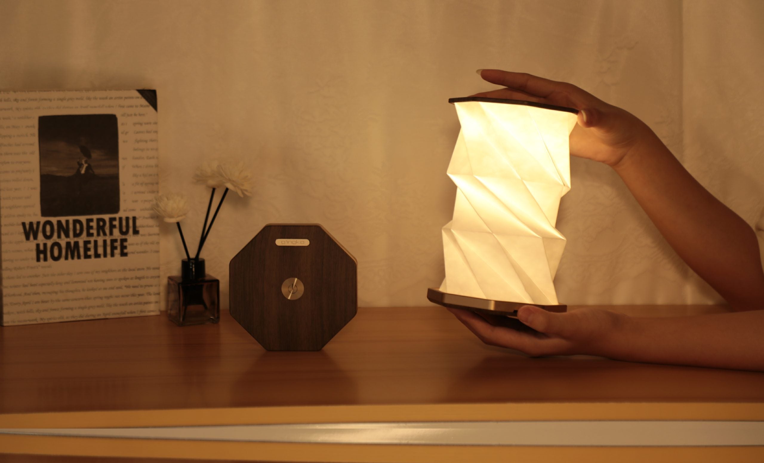 Twist Hexagon Lamp – Walnut – 5" x 7"