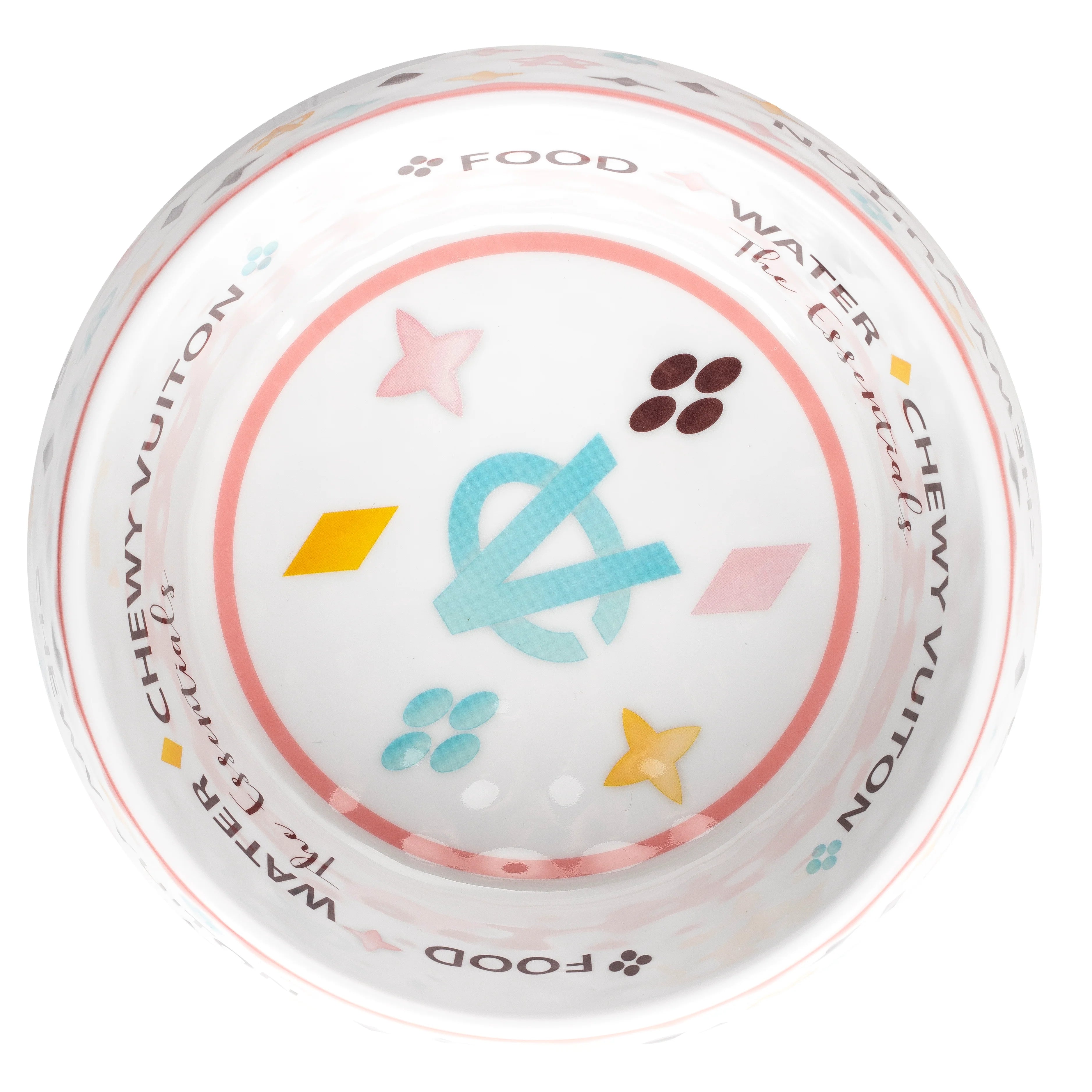 Haute Diggity Dog Tazón Blanco Chewy Vuiton Inspirado en Diseñador para Perro Consentido - Grande
