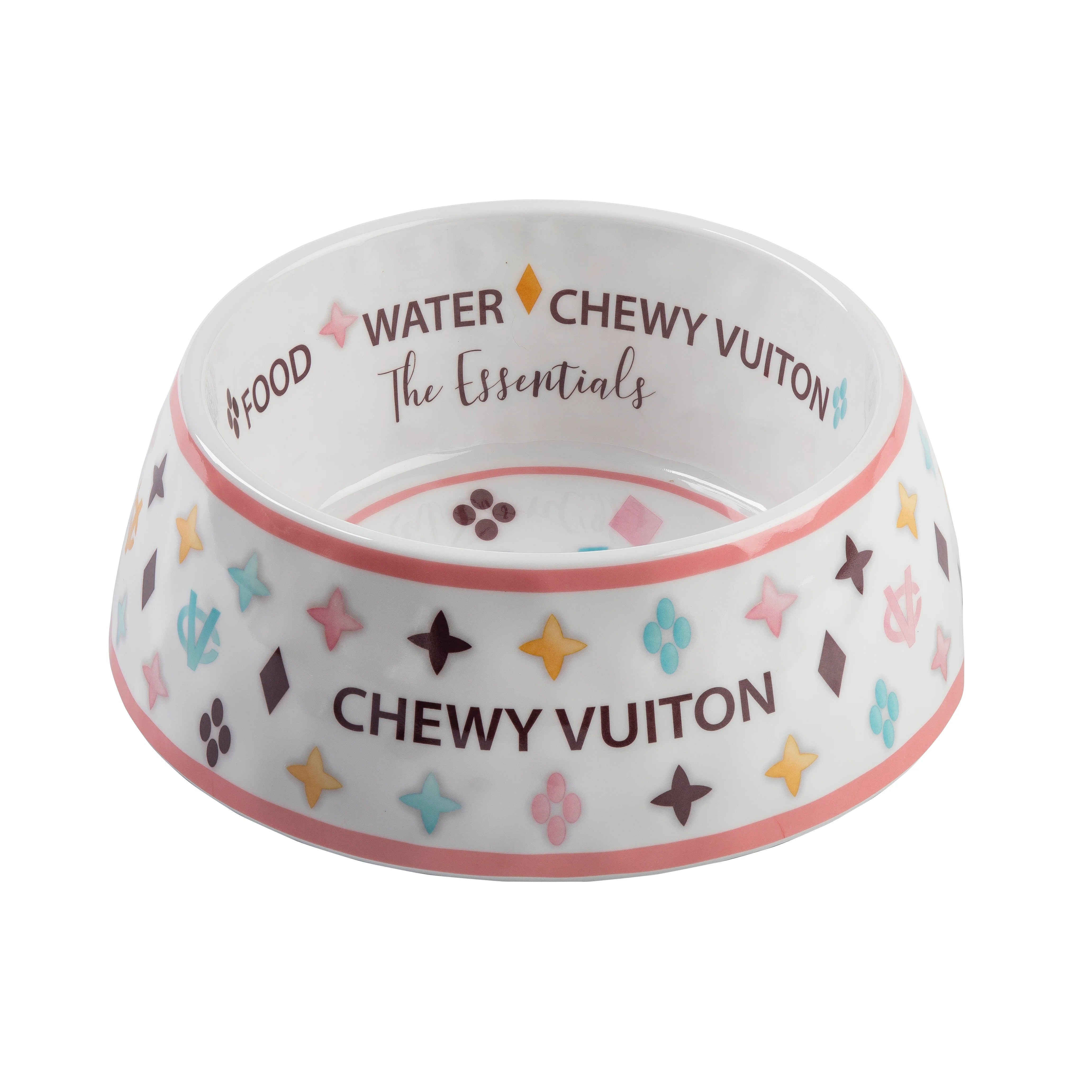 Haute Diggity Dog Designer Inspired Pampered Pooch White Chewy Vuiton Bowl - Medium