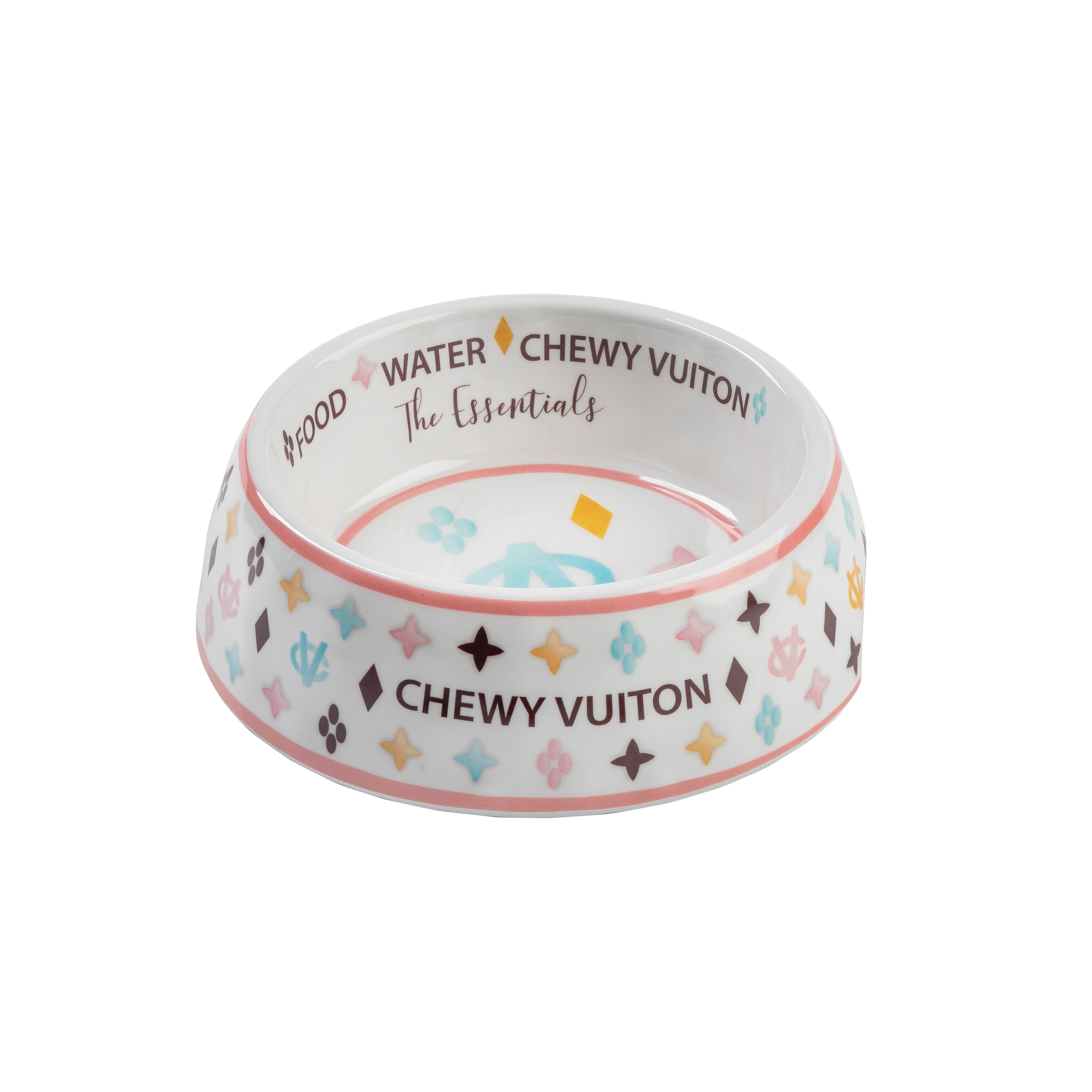 Haute Diggity Dog Designer Inspired Pampered Pooch White Chewy Vuiton Bowl - Small