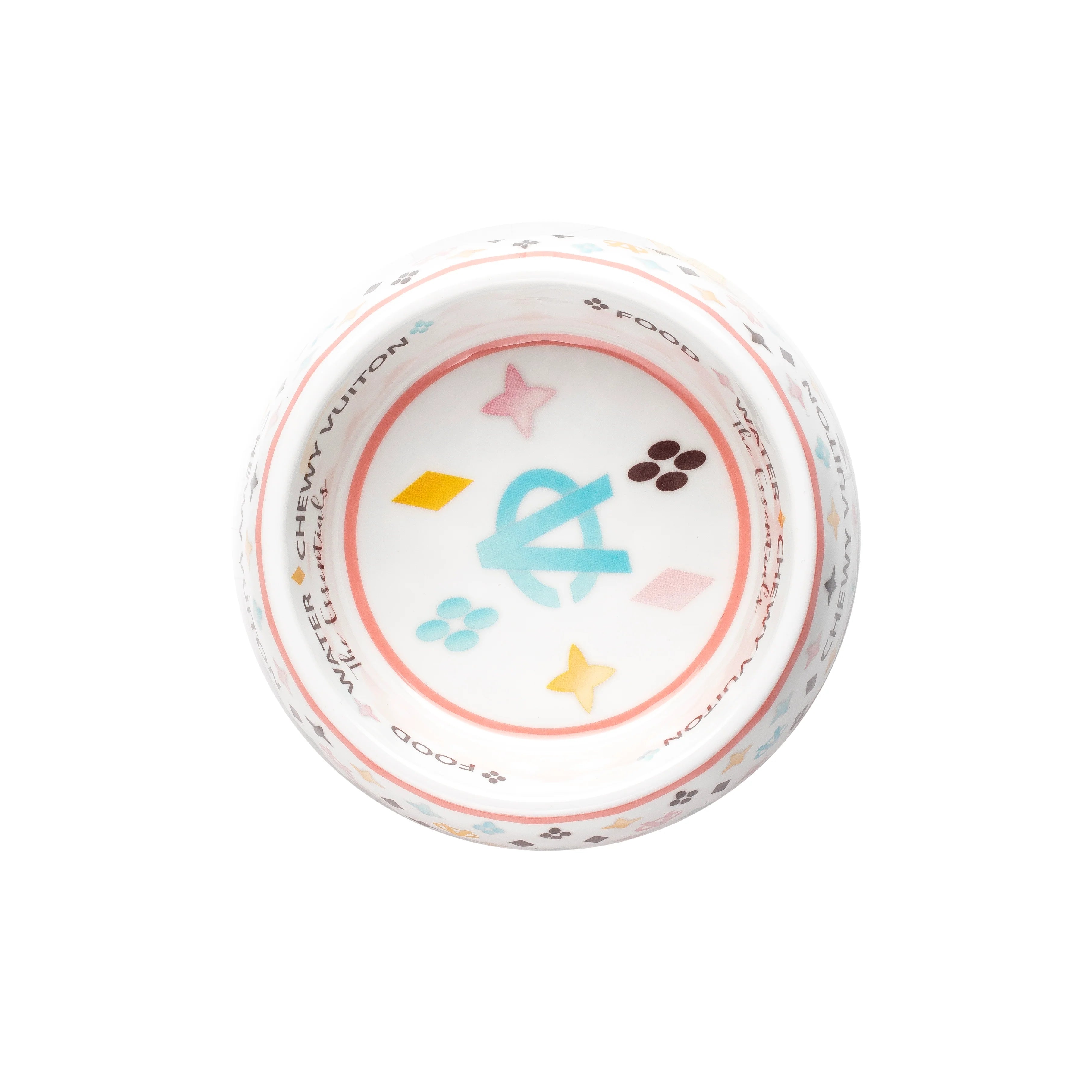 Haute Diggity Dog Designer Inspired Pampered Pooch White Chewy Vuiton Bowl - Small