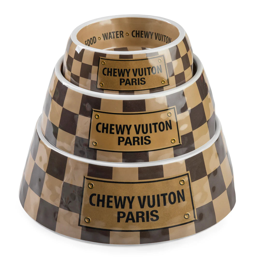 Haute Diggity Dog 设计师款溺爱狗狗方格“Chewy Vuiton”狗碗 - 小号