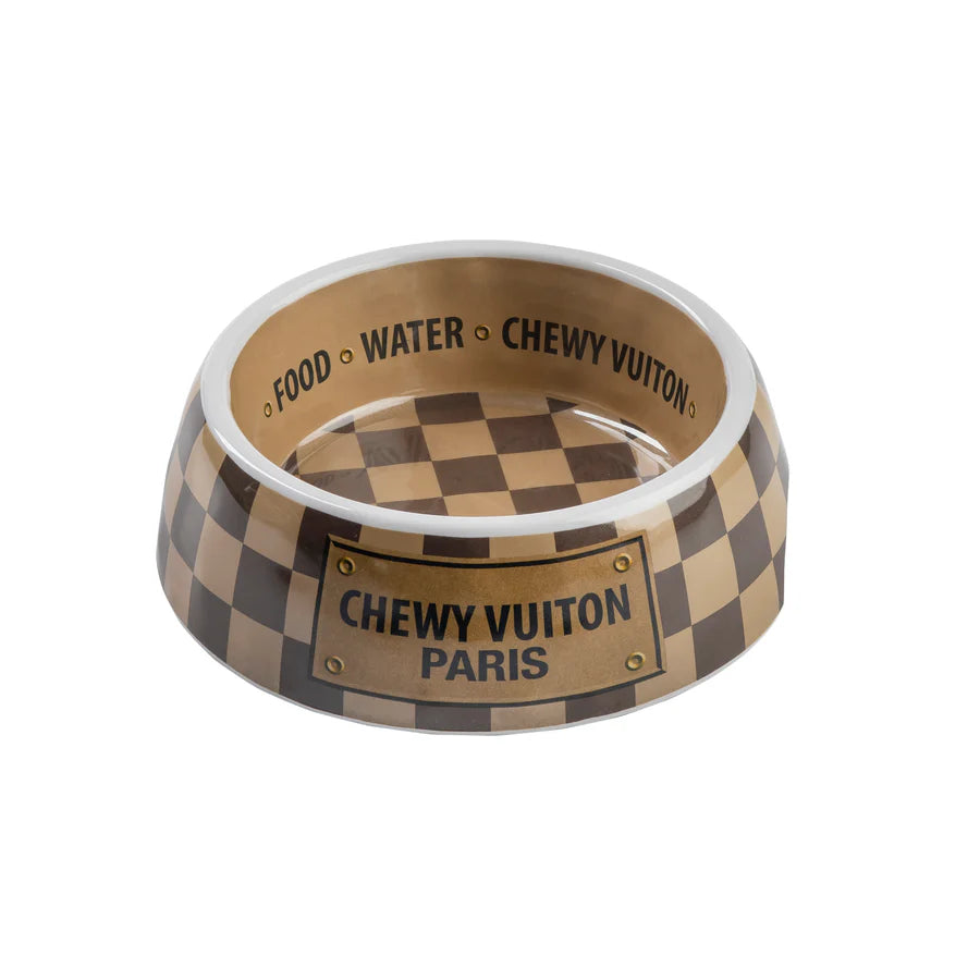 Haute Diggity Dog Designer Inspired Pampered Pooch Checker Chewy Vuiton Bowl - Small