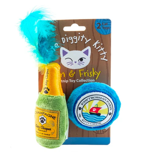 Haute Diggity Dog Designer Inspired Plush Kitty Toy – Kitty Clicquot Bottle & Caviar