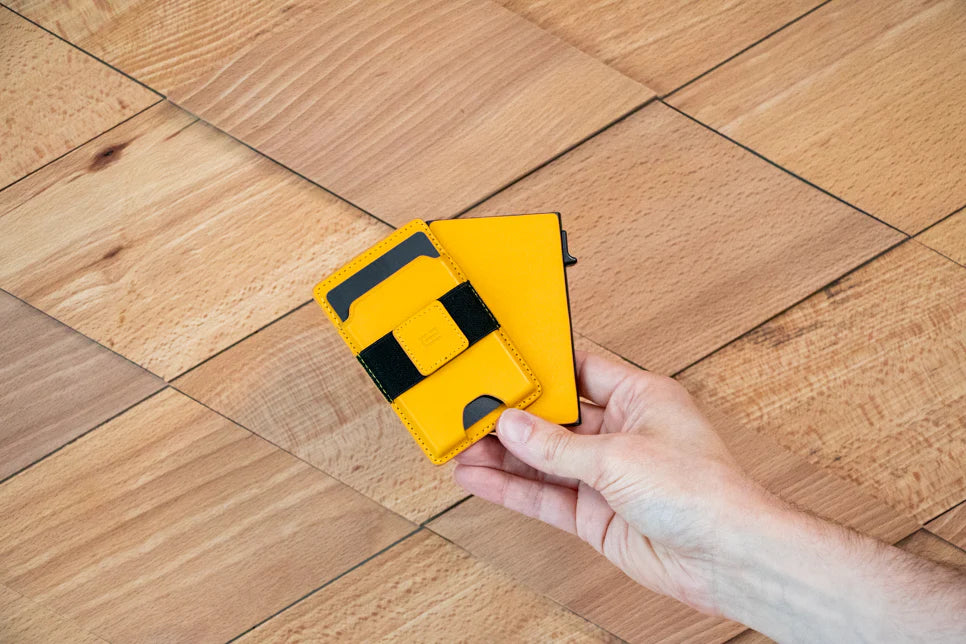 Garzini Magsafe Dual Functionality Leather Wallet & Metal Card Holder – Yellow