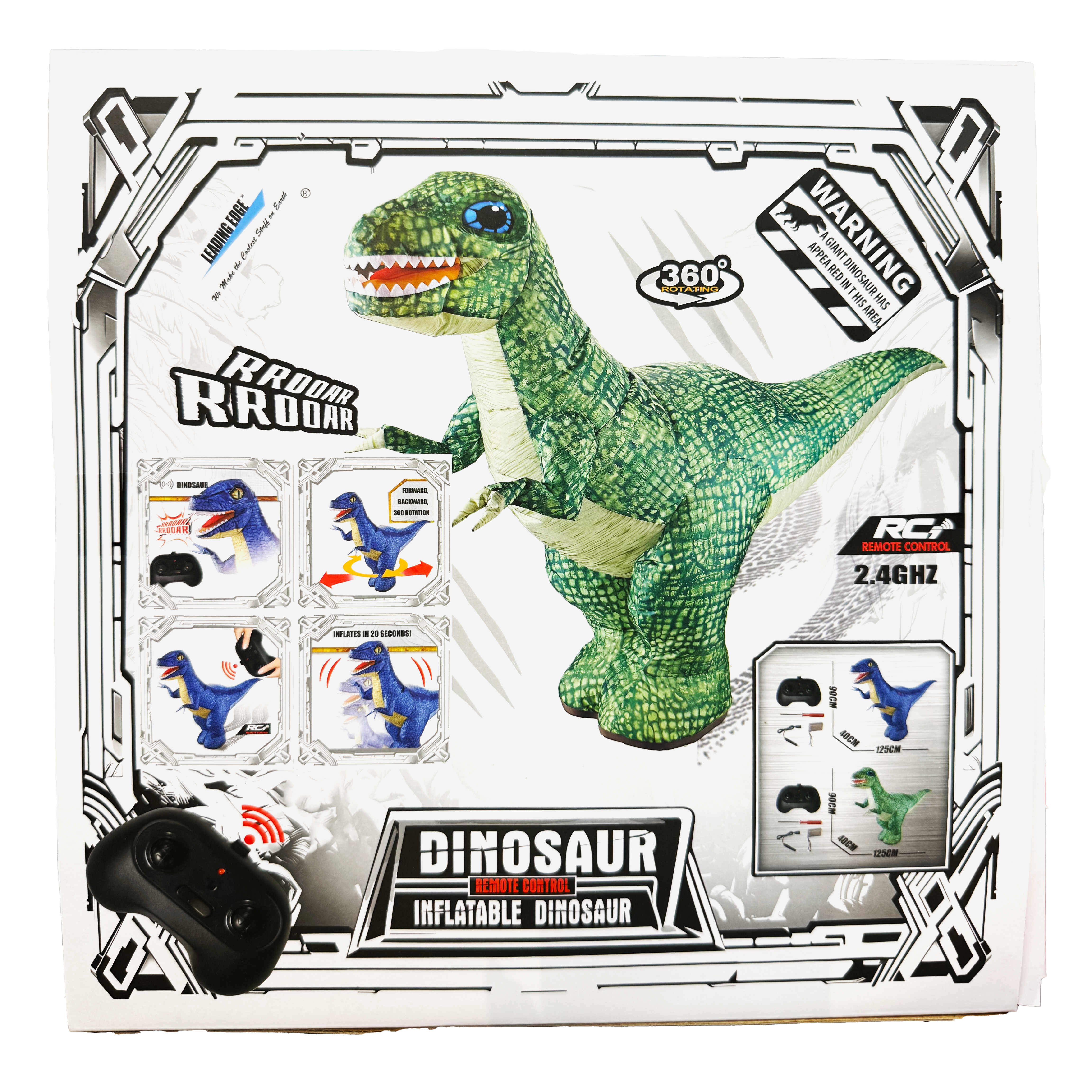 Remote Control Inflatable T-Rex Dinosaur Toy – 30" Tall – Blue/Green – Each Sold Separately