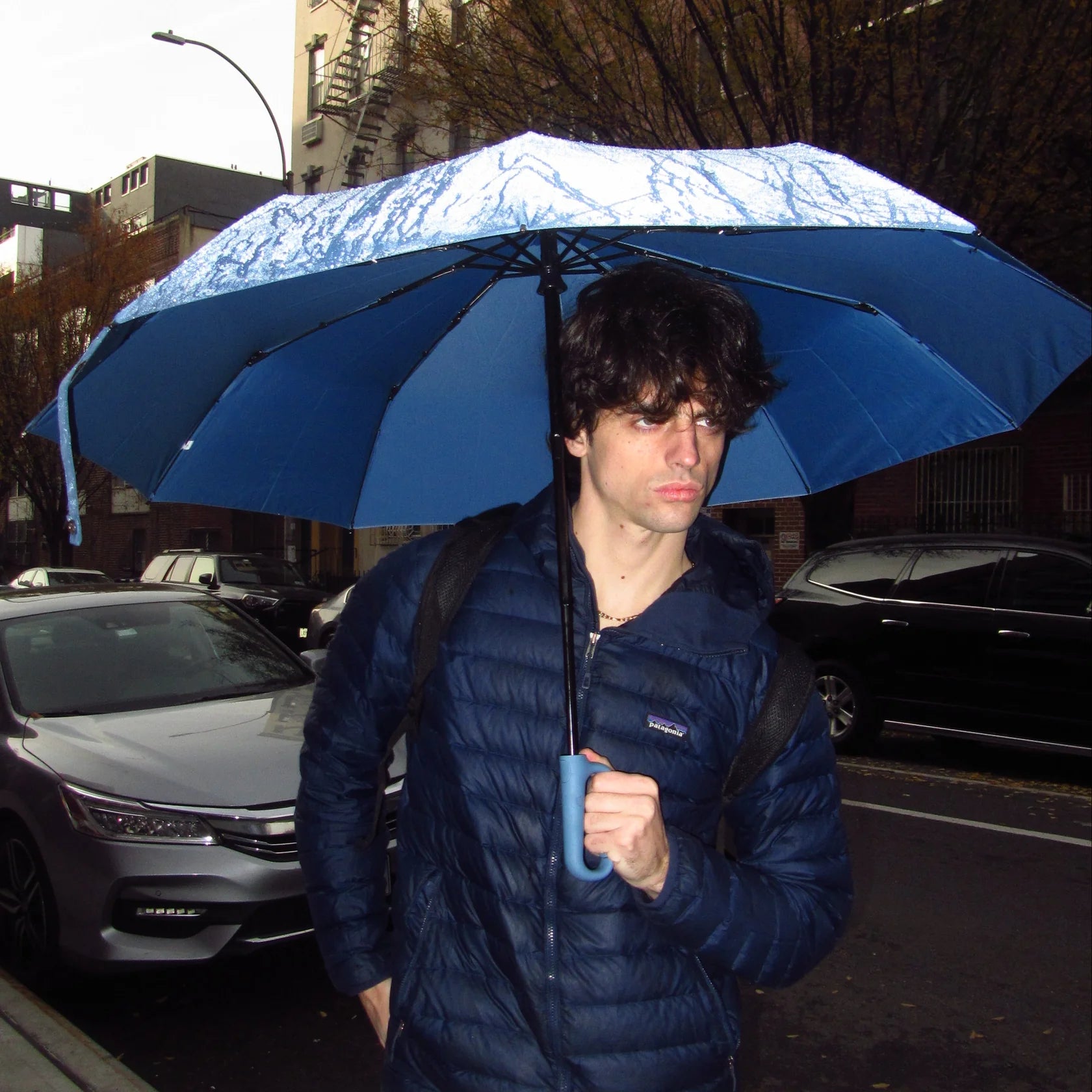 URBN ELEMNTS – Everyday Umbrella with Never-Forget Carabiner Handle – Blue