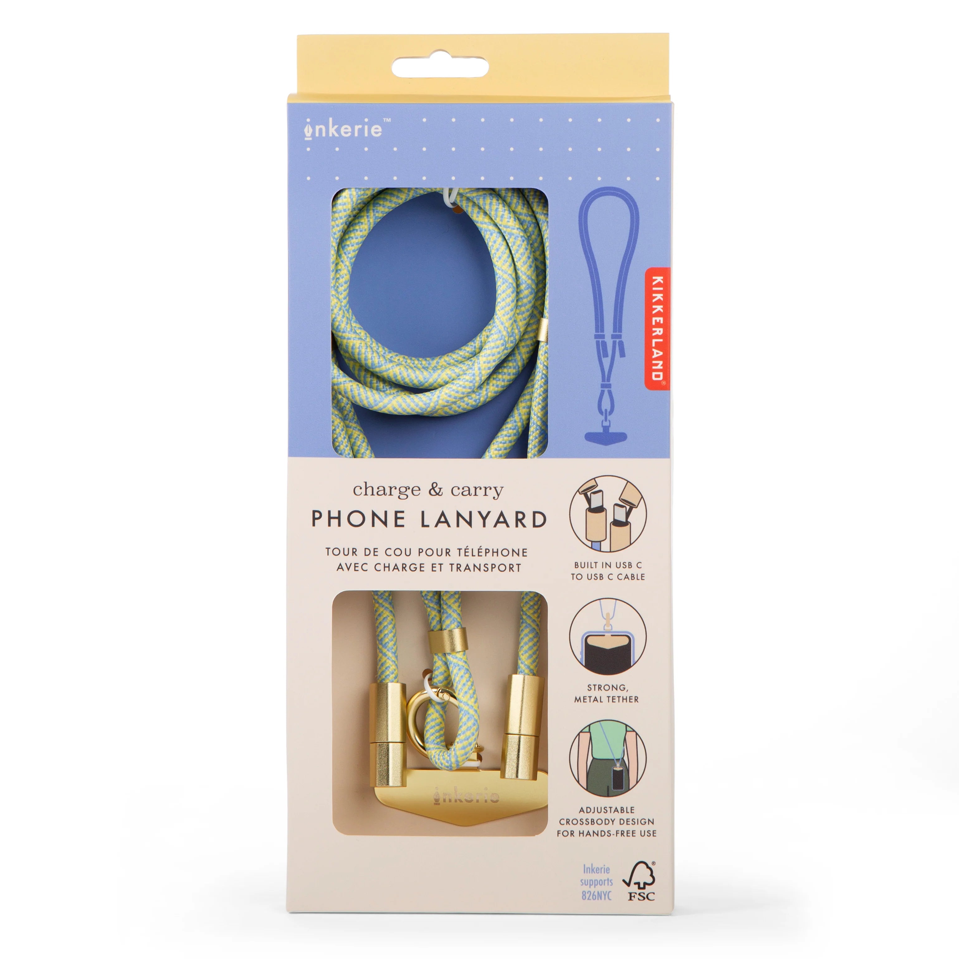 Kikkerland Inkerie Charge & Carry Phone Lanyard – Blue/Green