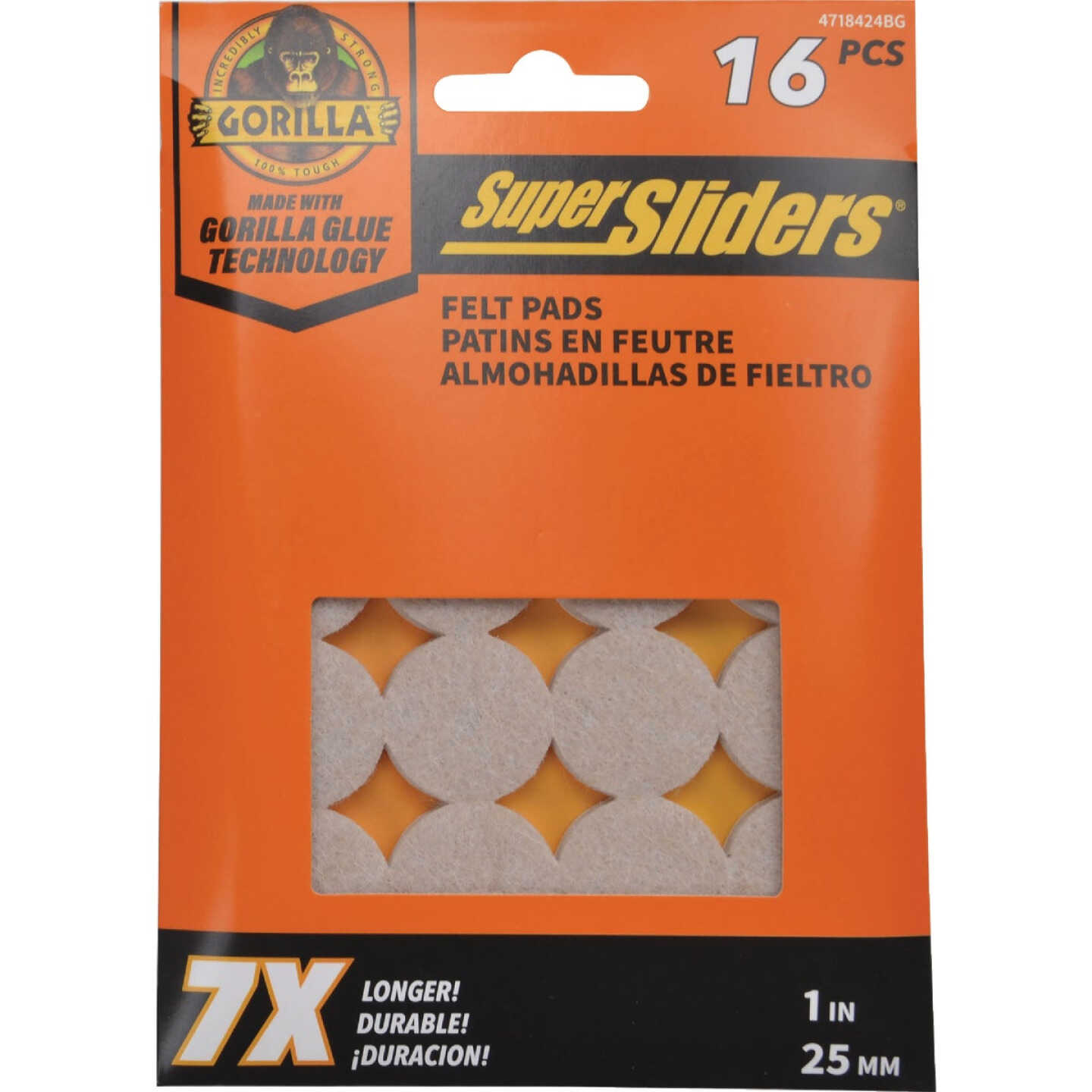 Gorilla Super Sliders Heavy Duty Beige Felt Pads – 1" – 16 Pack