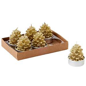 Gold Pinecone Boxed T-lights – 1.75" – Set of 6