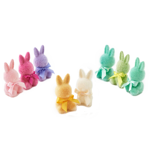 Flocked Button Nose Bunny – 4" – Assorted Colors – Sold Individually