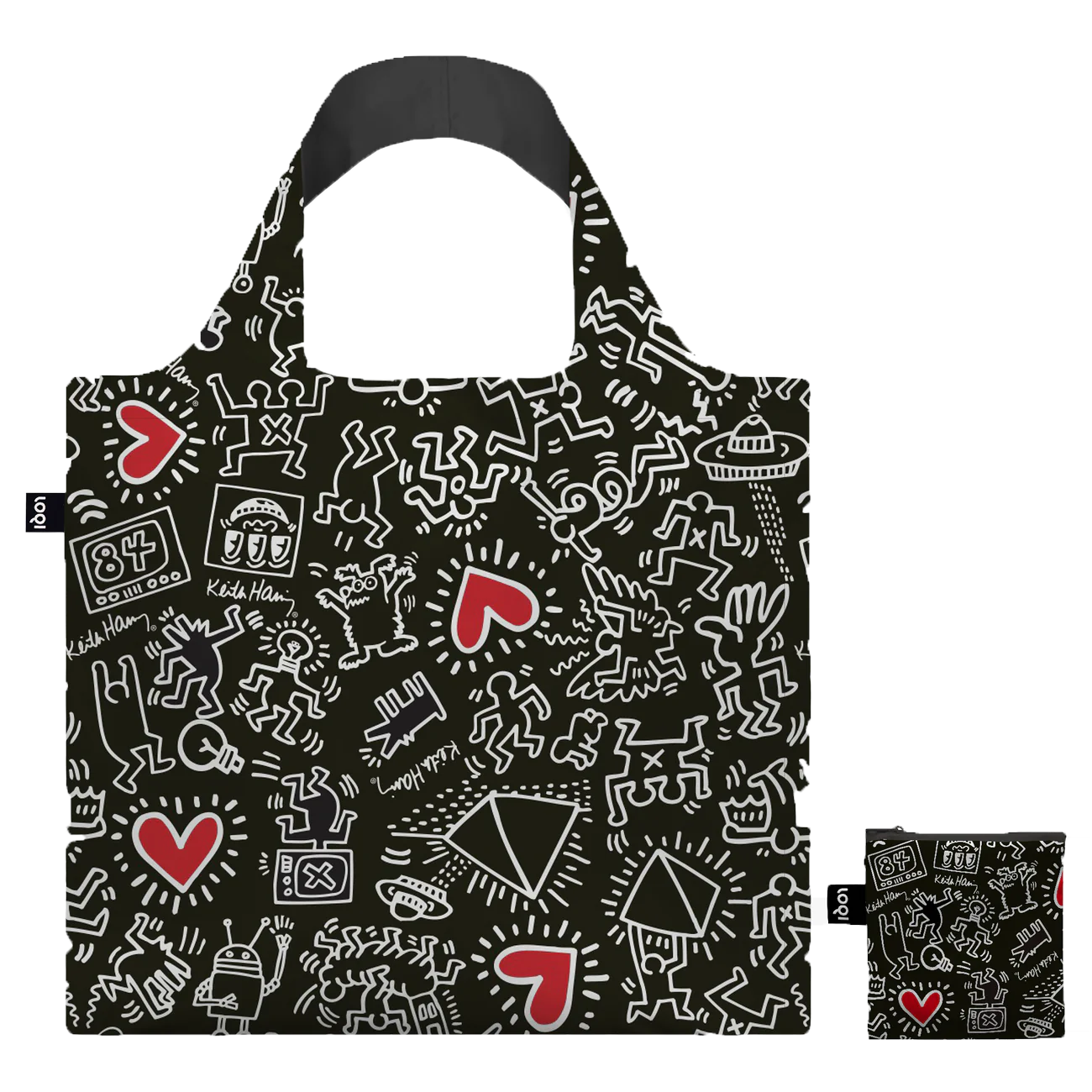 LOQI Recycled Reusable Tote Bag – Keith Haring Black Pattern