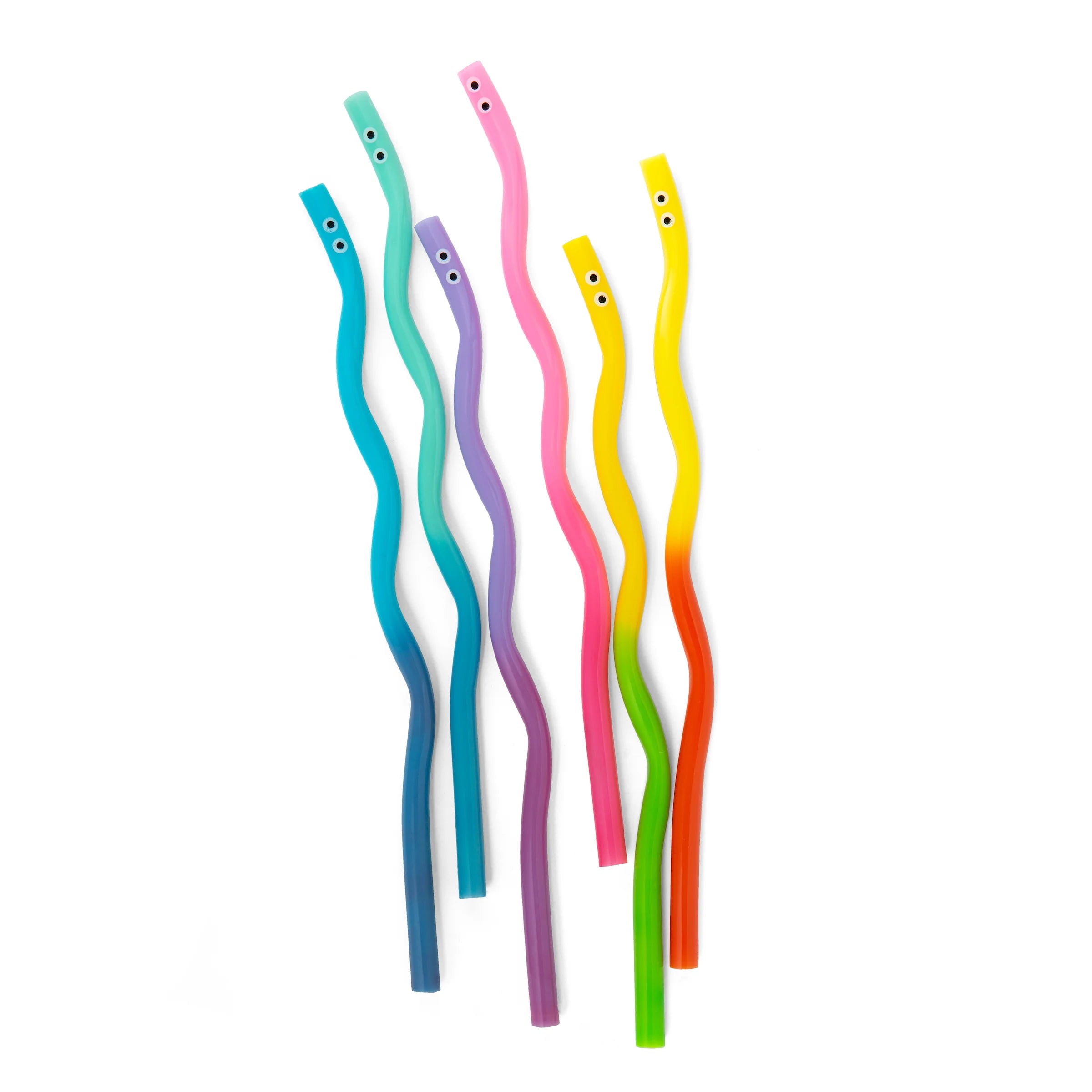 Kikkerland Kidoki Wiggly Worm Color Changing Straws – Set of 6